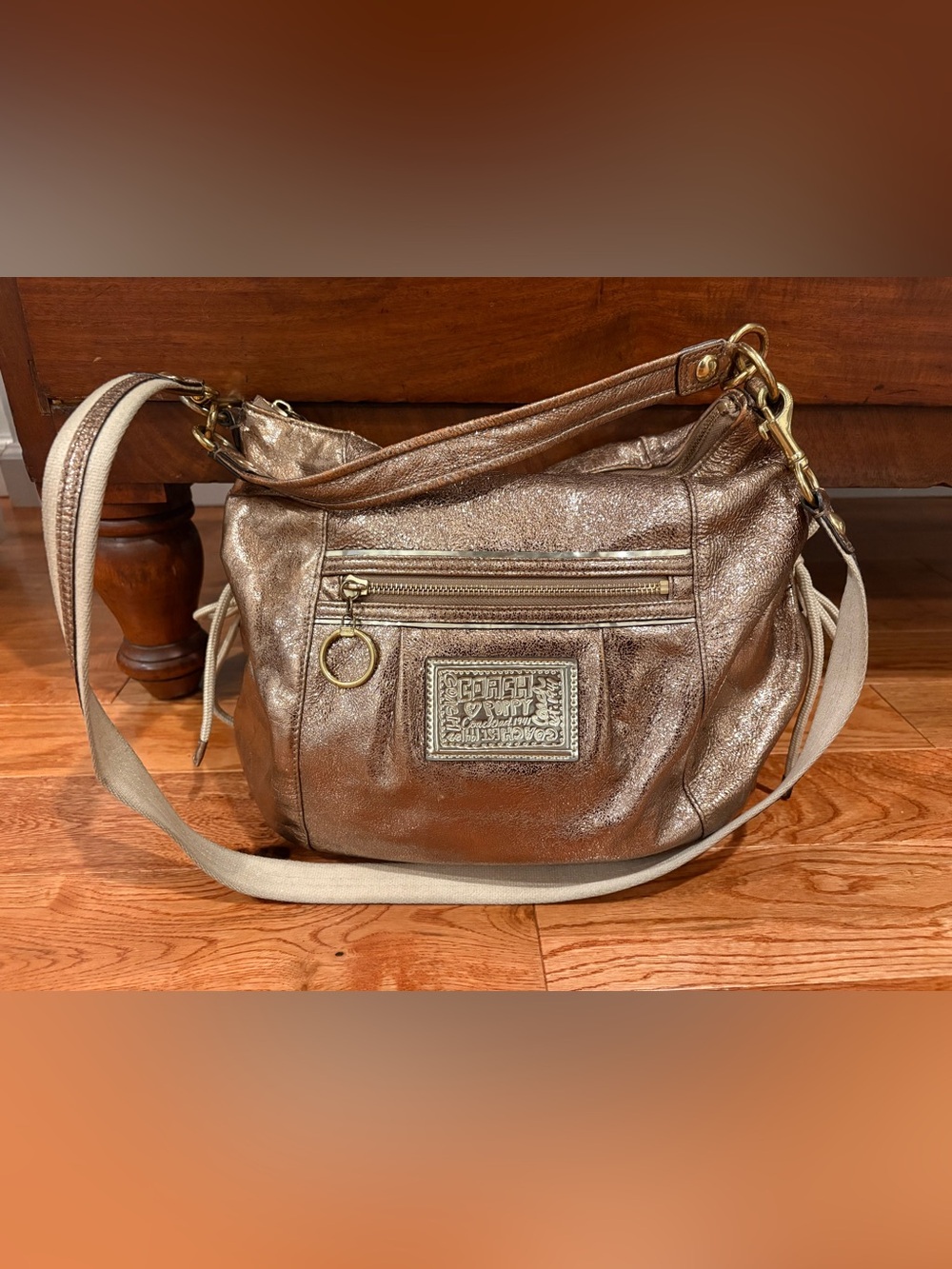 Coach Poppy "Jazzy" Hobo Crossbody Bag in Metallic Gold
